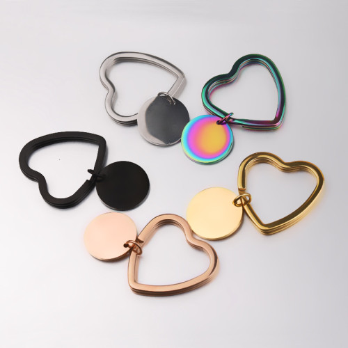 Stainless Steel Key Ring DIY round Tag Peach Heart Key Ring Can Be Laser Sculpture Pendant