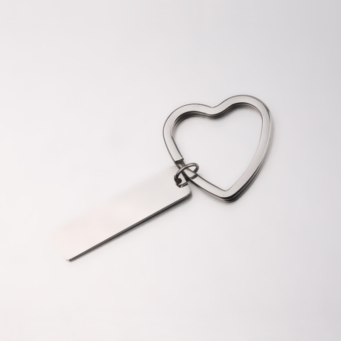 Stainless Steel Keychian Square Long Tag Peach Heart Key Ring Glossy Can Carve Writing Logo Pendant
