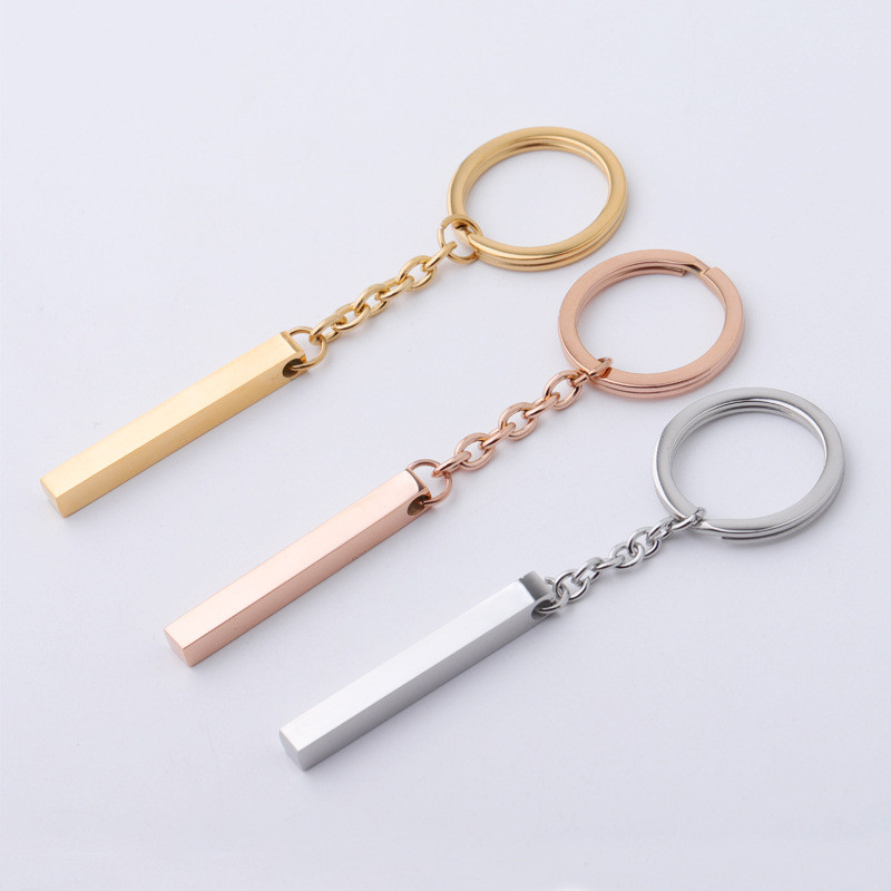 Titanium Steel Three-Dimensional Strip Pendant DIY Keychain Glossy Can Carve Writing Commemorative Gift Pendant