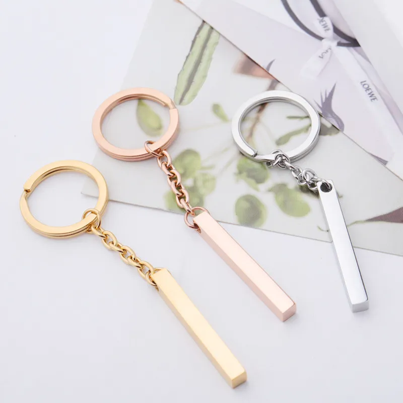 Titanium Steel Three-Dimensional Strip Pendant DIY Keychain Glossy Can Carve Writing Commemorative Gift Pendant