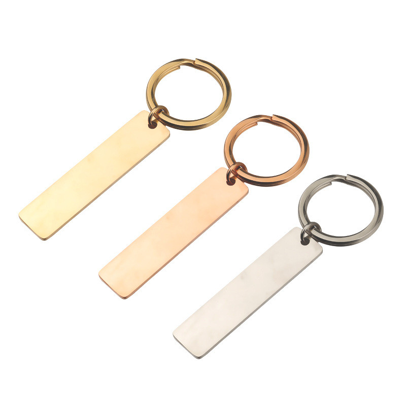 Stainless Steel Square Long Tag Keychain Can Carve Writing Logo Keychain Pendant