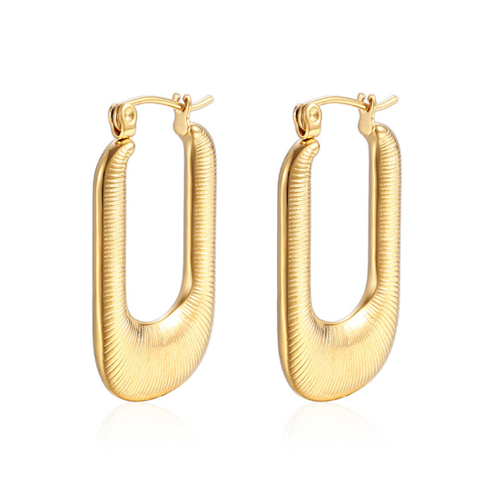 INS Stainless Steel Earrings Square Titanium Steel Earrings Striped Gold Women's Earring