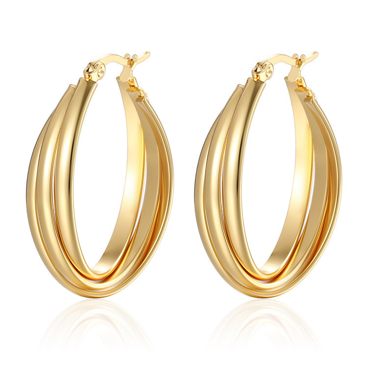 INS Retro Style Stainless Steel Earrings Women's Oval Multi-Layer Titanium Steel Hoop Earrings