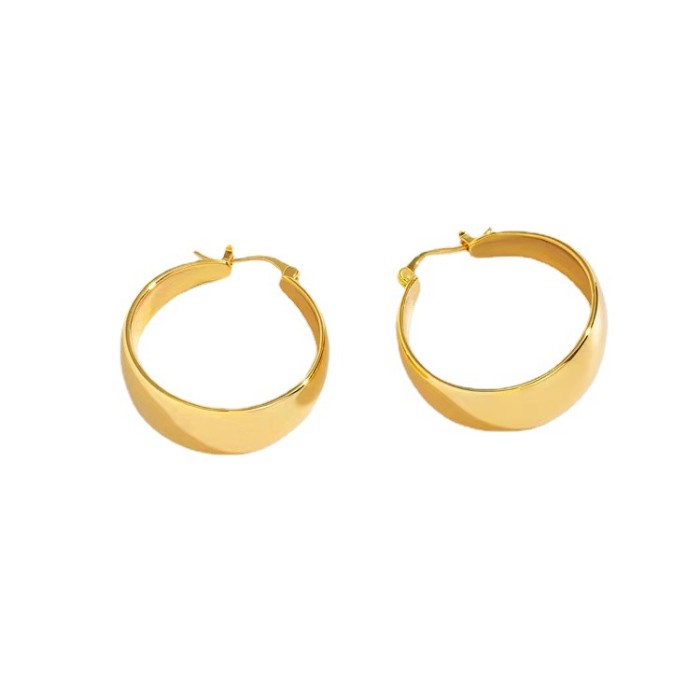 Ins Wide Arc Stainless Steel Earrings Titanium Steel Earrings 18K Gold Women's Hoop Earrings