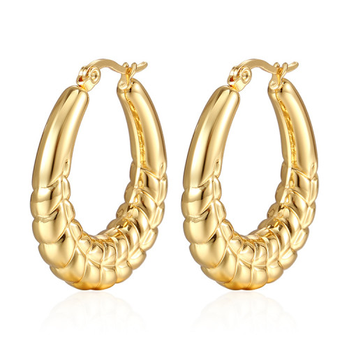 INS Pattern Hollow Stainless Steel Earrings 18 Gold Women's Round Titanium Steel Earrings