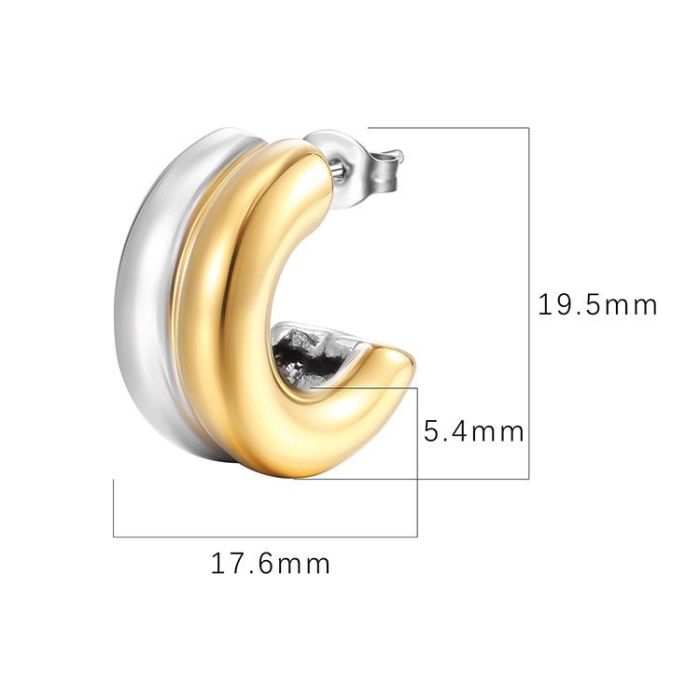 INS Stainless Steel Earrings Elegant Women's 18K Gold C- Shaped Titanium Steel Earrings