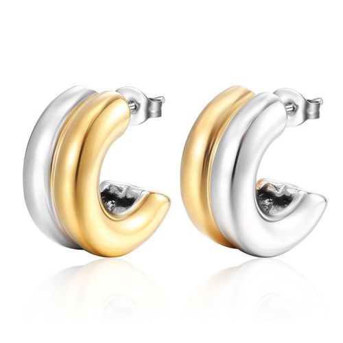 INS Stainless Steel Earrings Elegant Women's 18K Gold C- Shaped Titanium Steel Earrings