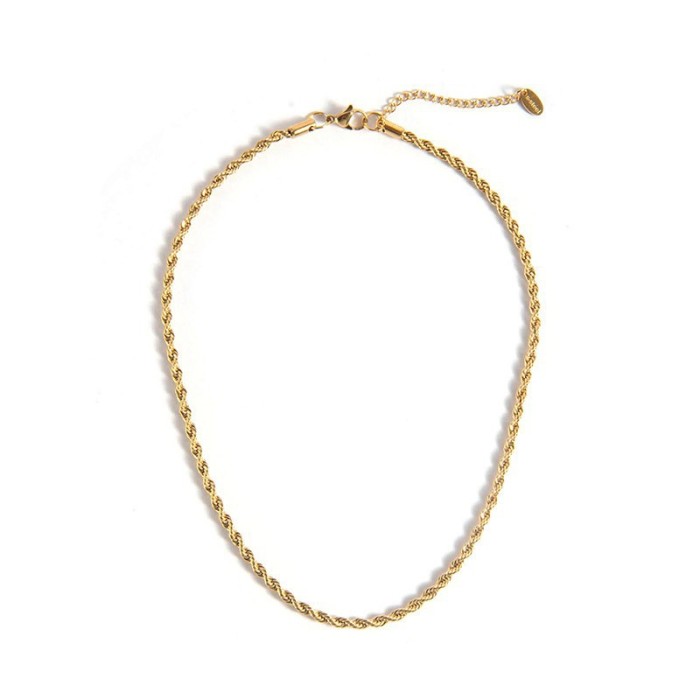 18K Gold Plated Stainless Steel Necklace Cuban Link Chain Thick Twist Fashion Women Girls Chain Choker Valentine's Day Gift