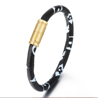 New style cowhide stripe bracelet men and women couple bracelets stainless steel magnetic buckle