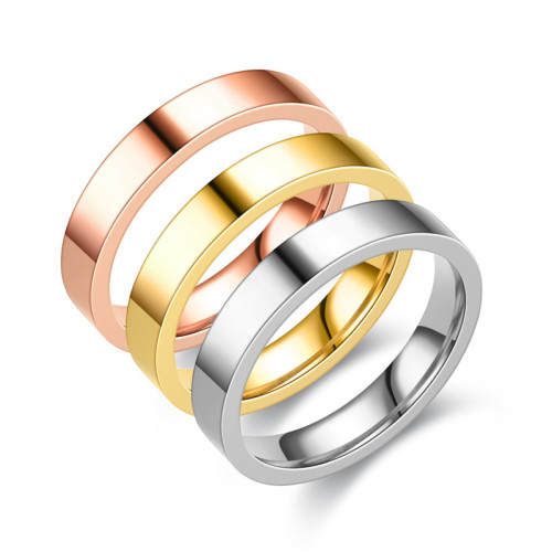 Rose Gold Stainless Steel Frosted Curved Ring Steel Color 6mm Wide Simple Geometric Type Gold Rings for Women