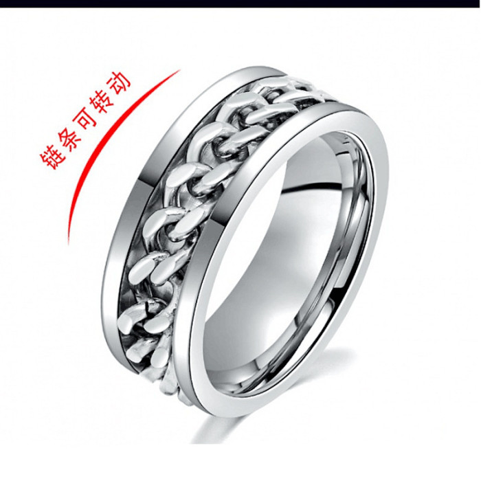 Stress Ring For Anxiety Relaxing Stainless Steel Rotatable Chain Fidget Metal Spinner Men Band Ring Jewelry Anillos De Hombres
