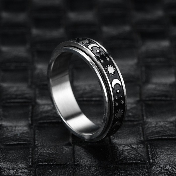 Vintage Stainless Steel Rings for Mens Chain with Rotating Decompression Punk Ring Fashion Men Jewelry Party Gift Size