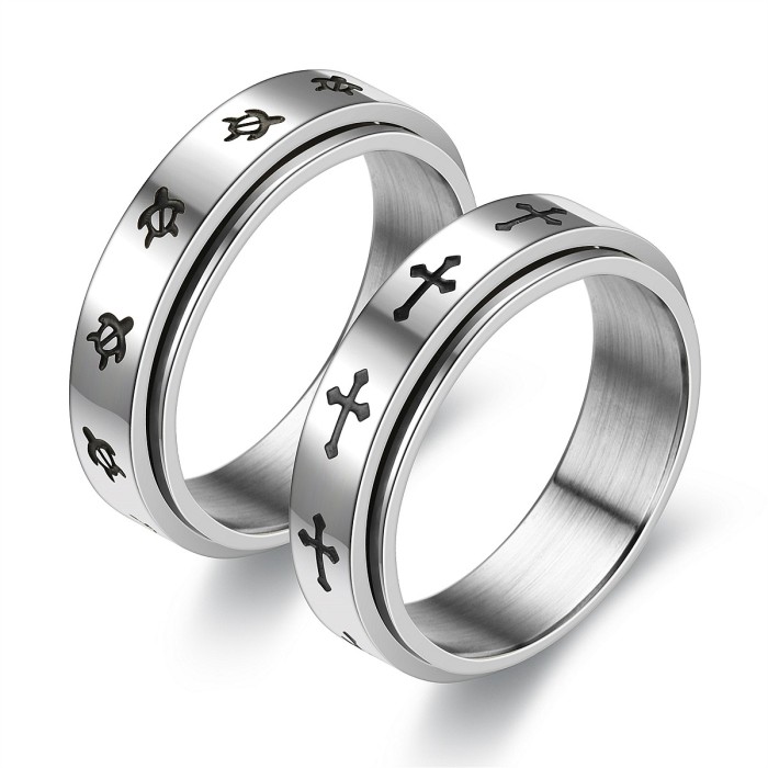 Men Swivel Ring Decompression Accessories Classic Cross Stainless Steel Wedding Ring Casual Sports Men Jewelry