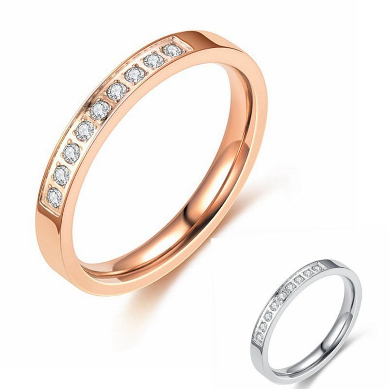 Fashion Women Men Couples AAA CZ Stainless Steel 18K Gold Plated Cubic Zirconia Wedding Band Ring