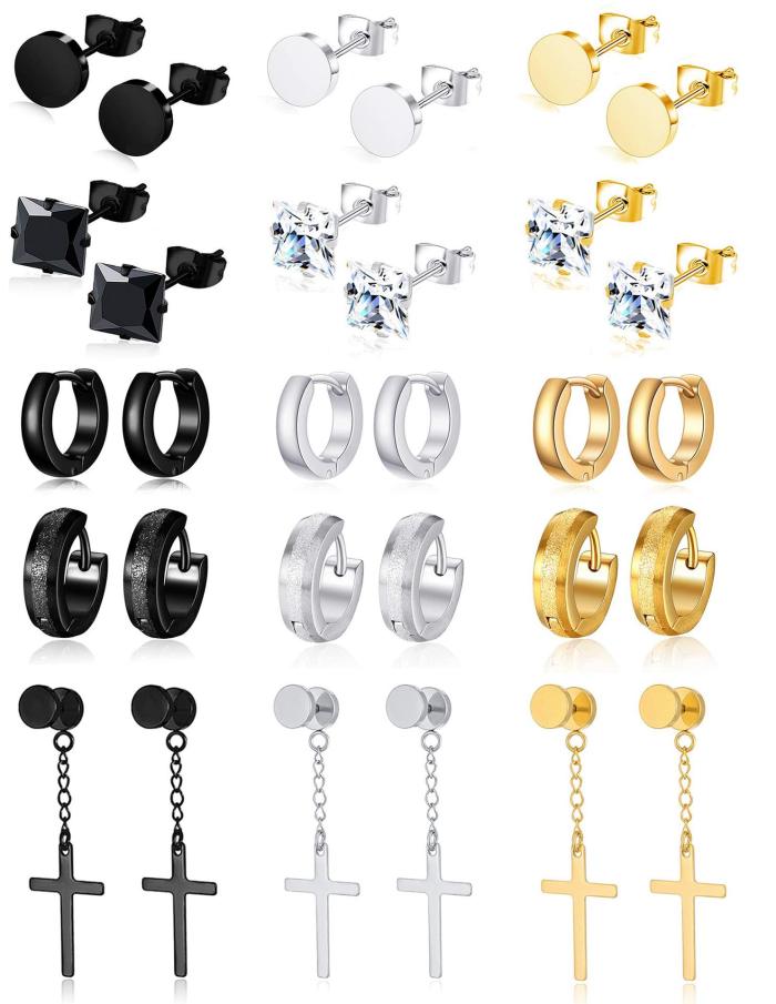Stainless Steel Magnet Studs Earring  Non-Pierced Pseudo Earrings Zircon Magnet Ear Clips Cross Men's Earrings Set