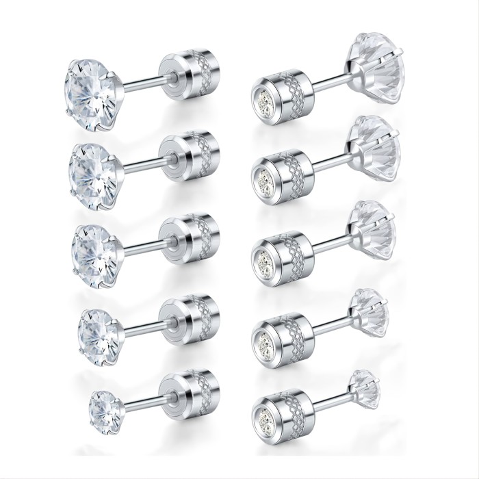 Earrings Screw Bag Square O-ring Stitch 16G Spiral Probe Sensitive Ear Low Toleration Stainless Steel Zicron Earring Set