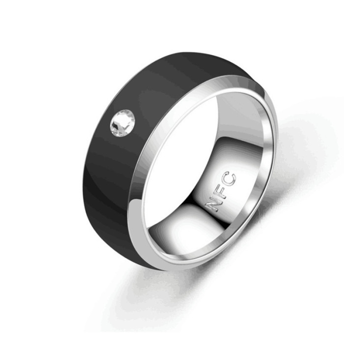 NFC Smart Titanium Steel Ring & Mobile Tag for Access Control and Payment, Men's Ring, Simple Black, Gift