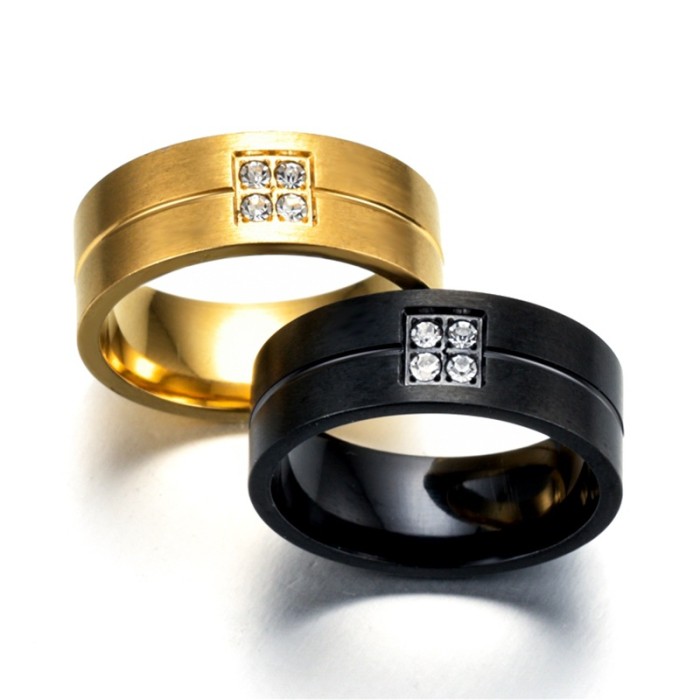Stainless Steel Couples Rings with Inlaid Zircon and Diamond, Black Titanium Men's Ring for Engagement and Personalized Gift