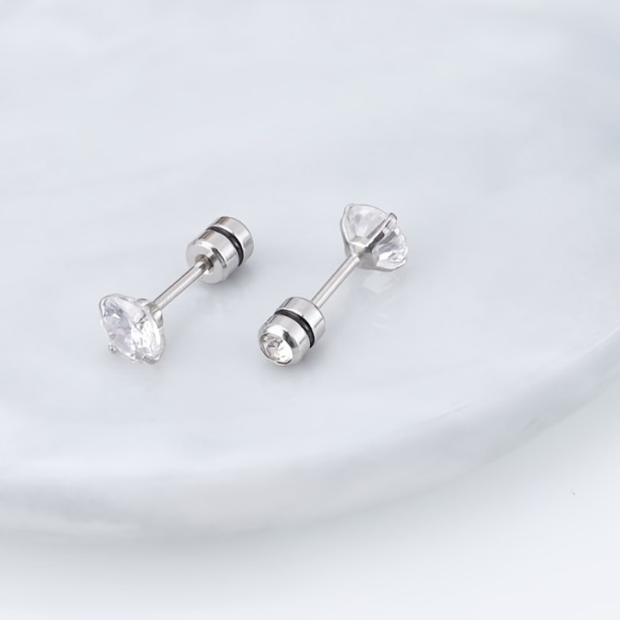 Man Female Universal Earrings Round 3A Double Zircon Earrings Titanium Steel Round Earrings Stainless Steel Fine Needle Earrings