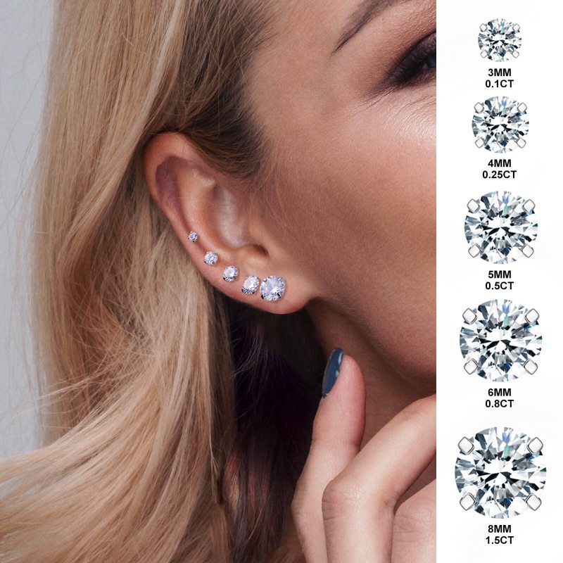 Cubic Zirconia Hypoallergenic Stud Earrings For Men Women Girls Declaration Cartilage  Medical Steel Spiral Earrings 5 Pairs