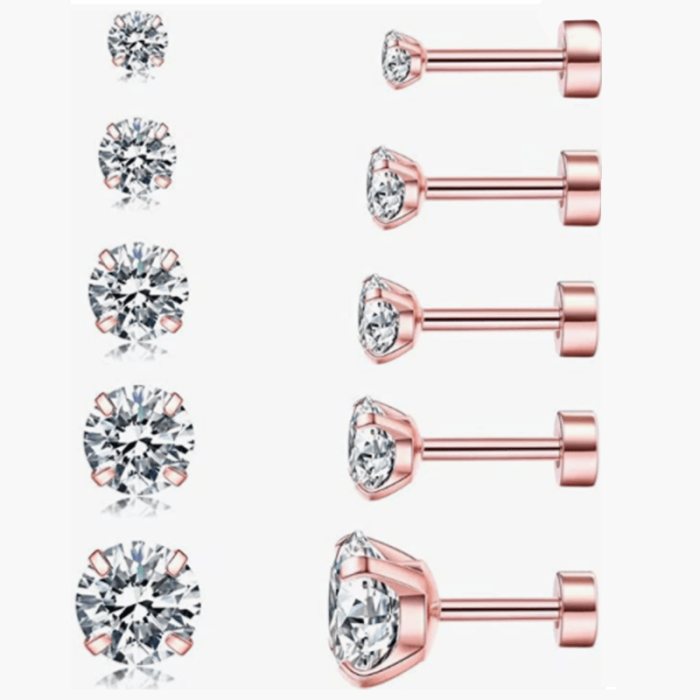 Male Female Universal Earrings Round 3A Double Zircon Earrings Titanium Steel Round Stainless Steel Fine Needle Earrings Set