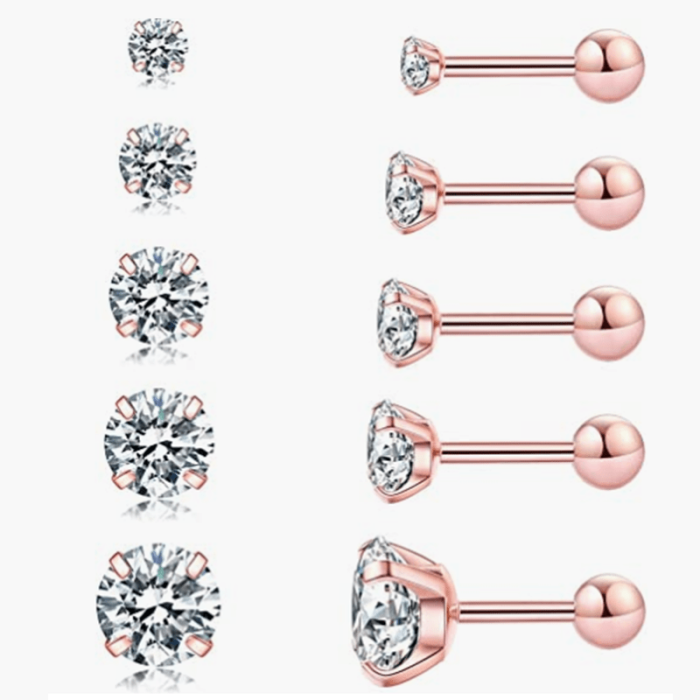 Cubic Zirconia Hypoallergenic Stud Earrings For Men Women Girls Declaration Cartilage  Medical Steel Spiral Earrings 5 Pairs