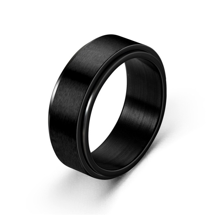 Black Brushed Turning Ring Cool Stainless Steel Men's Ring - Perfect for Hip and Trendy Men