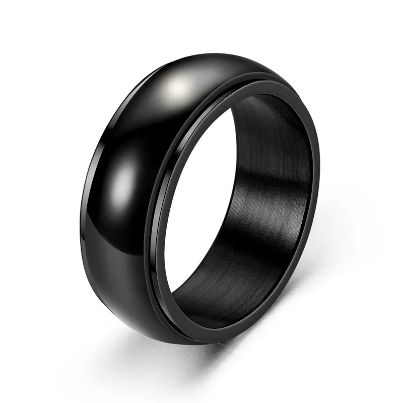 Black Brushed Turning Ring Cool Stainless Steel Men's Ring - Perfect for Hip and Trendy Men