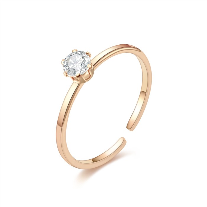 Chic Stainless Steel Open Ring with Zircon Accents - Adding Sparkle To Any Outfit