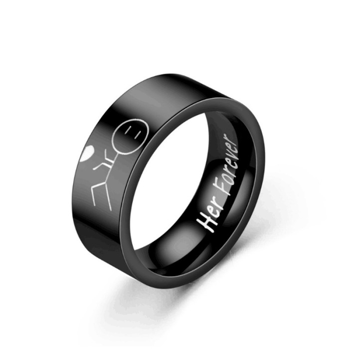 His Always Her Forever Modern and Minimalist Black Stainless Steel Ring for Men Women, Ideal for Daily Wear