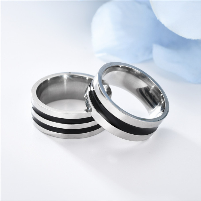 No Fading Stylish and Simple Men's Black Stainless Steel Ring with Personalized Design