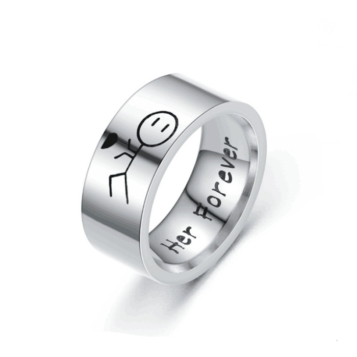 His Always Her Forever Modern and Minimalist Black Stainless Steel Ring for Men Women, Ideal for Daily Wear