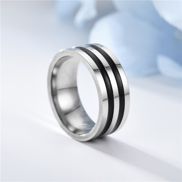 No Fading Stylish and Simple Men's Black Stainless Steel Ring with Personalized Design