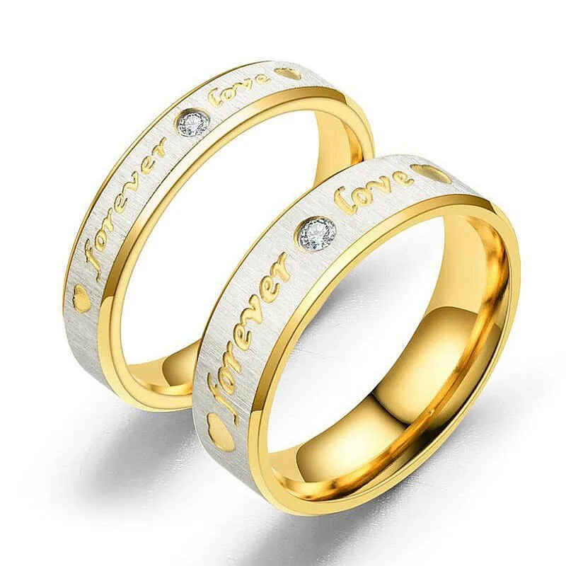 Forever LOVE  Engagement Rings Contemporary Stainless Steel Ring with Textured Finish - A Modern Twist on A Classic Style