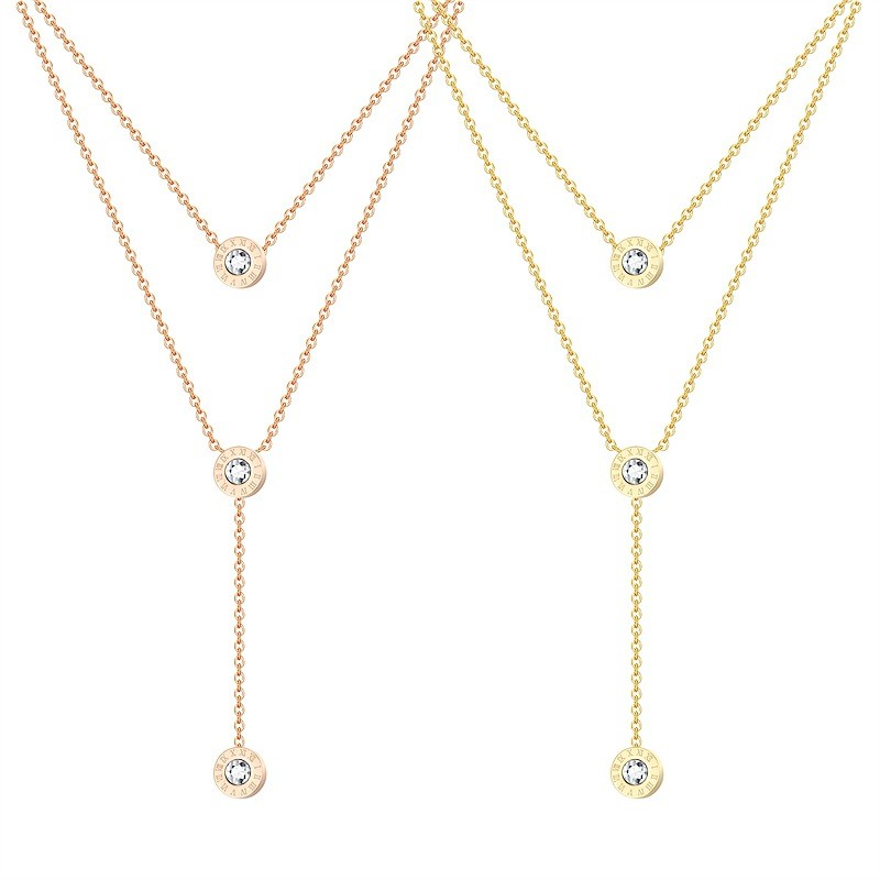 Trendy Rose Gold Multi-layer Necklace for Women with Roman Numerals