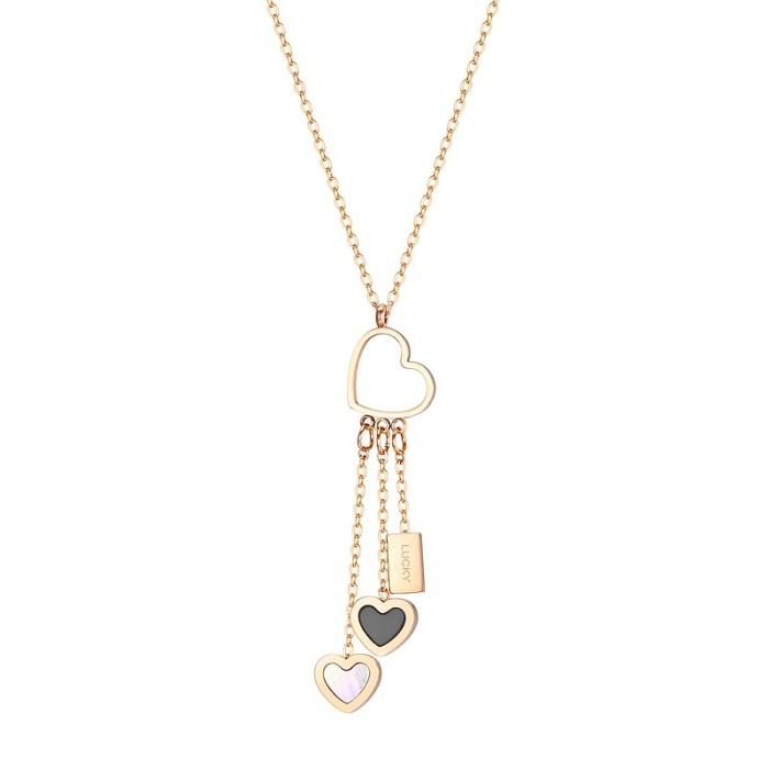 Unique Rose Gold Women's Necklace LUCKY Love Heart-shaped Titanium Necklace Pendant