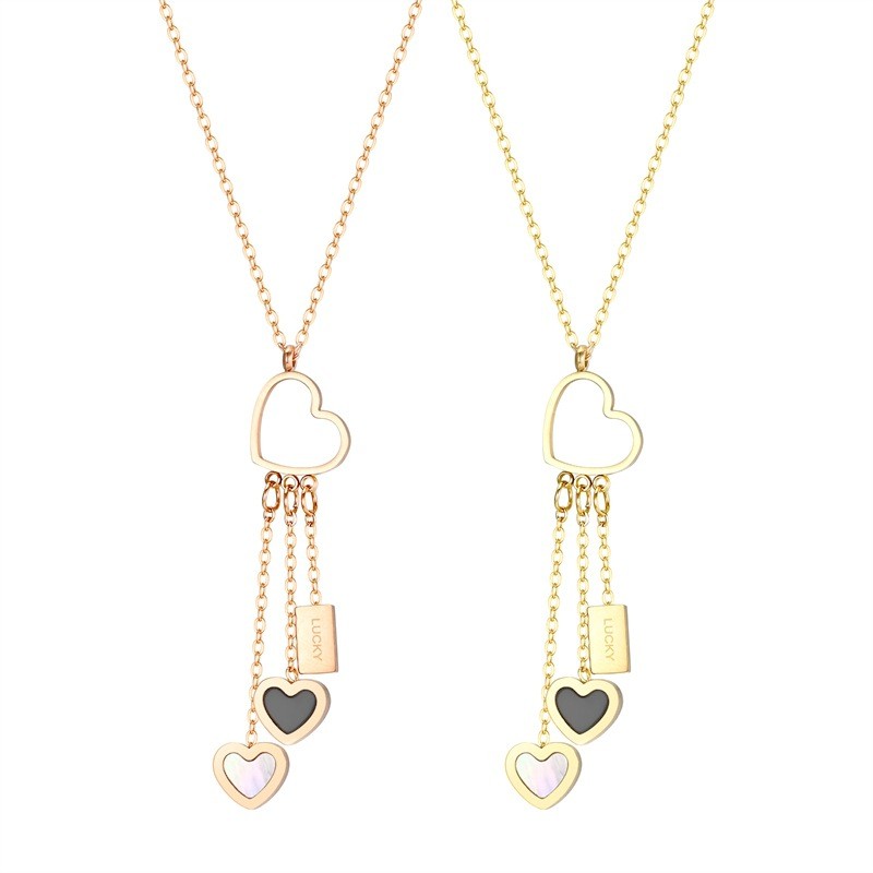 Unique Rose Gold Women's Necklace LUCKY Love Heart-shaped Titanium Necklace Pendant