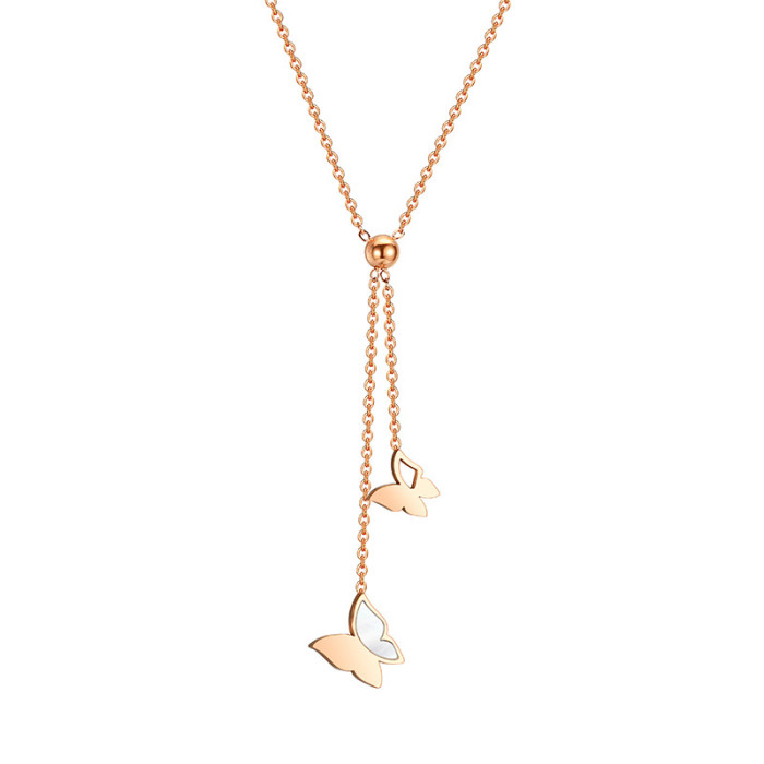 Titanium steel necklace Delicate Rose Gold Women's Necklace with Butterfly Pendant