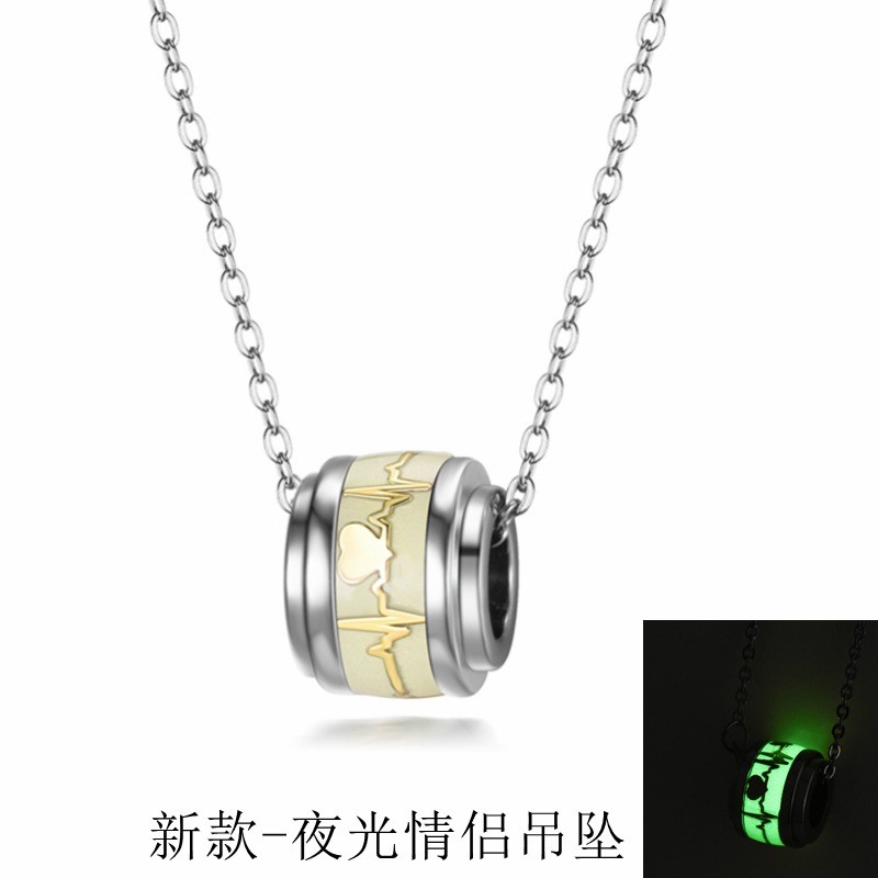 Simple Rose Gold Titanium Steel Necklace Women's Necklace with Luminous Creative Love Circle Pendant