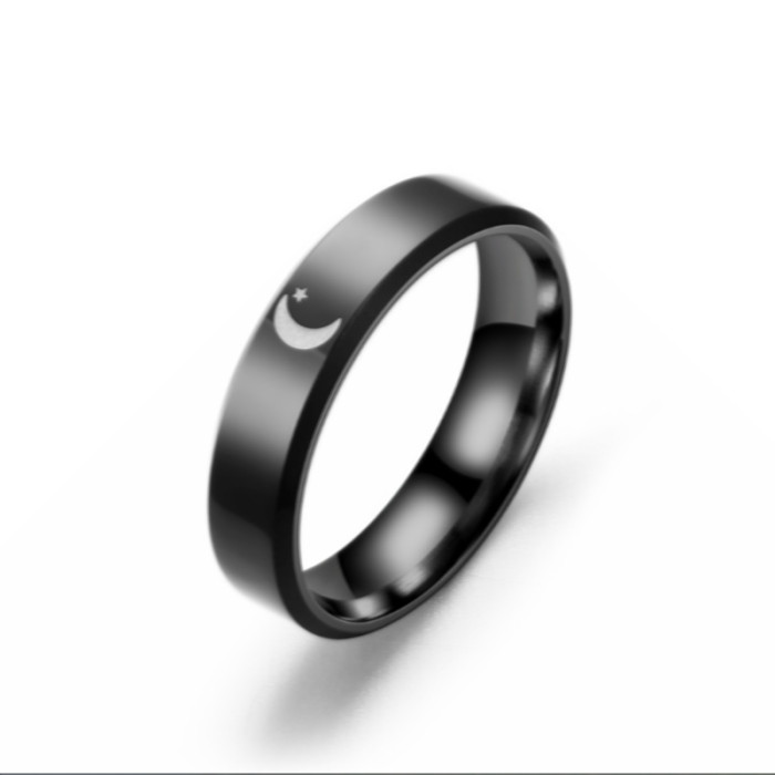 Stylish and Durable: Upgrade Your Look with This Black Moon Star Men's Stainless Steel Ring