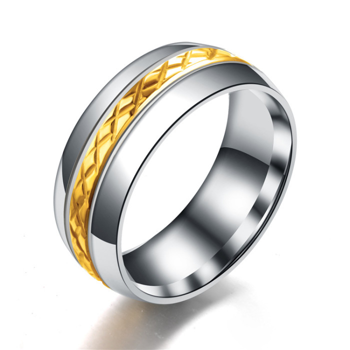 Sophisticated Men's Stainless Steel Ring with Etched Geometric Design - Perfect for Formal Events