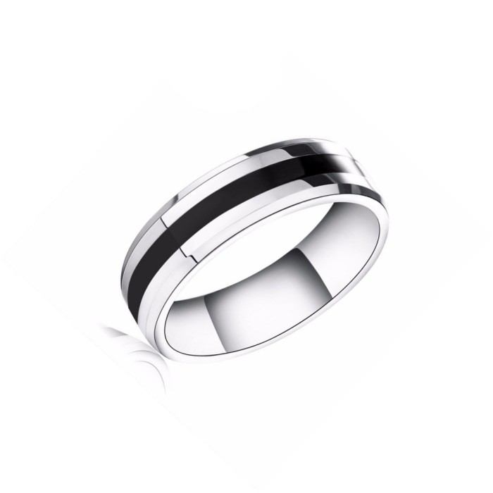 Sporty Men's Stainless Steel Ring with Black and Silver Finish - Ideal for Active Men Women