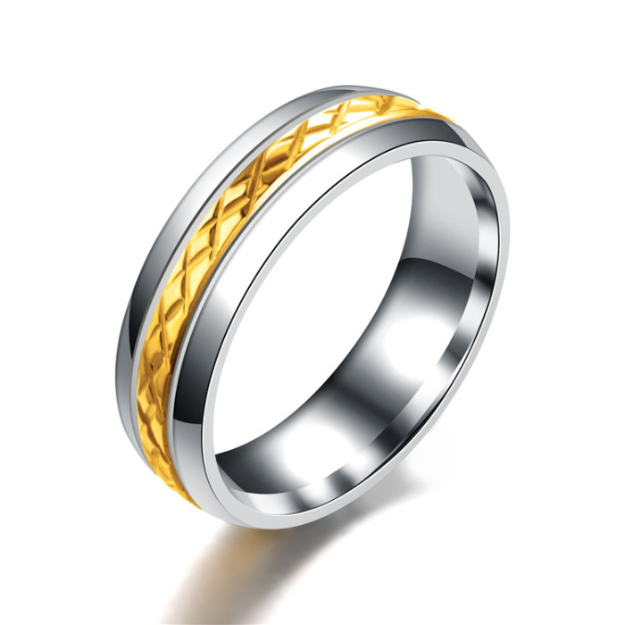 Sophisticated Men's Stainless Steel Ring with Etched Geometric Design - Perfect for Formal Events