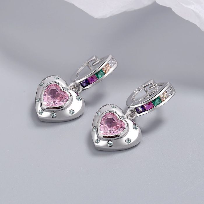 Fashion Zirconia Pink Love Earrings Women Personality