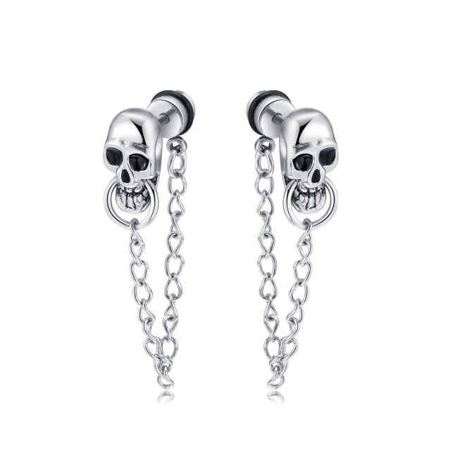 Stainless Steel Skull Earrings Fashion Personality Punk Chain Earrings for Men