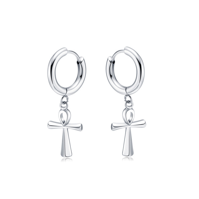 Stainless Steel Punk Earrings Simple and Versatile Cross Ear Clips for Men  Women