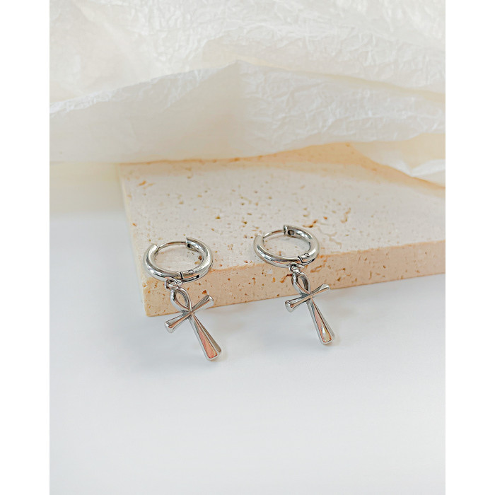 Stainless Steel Punk Earrings Simple and Versatile Cross Ear Clips for Men  Women