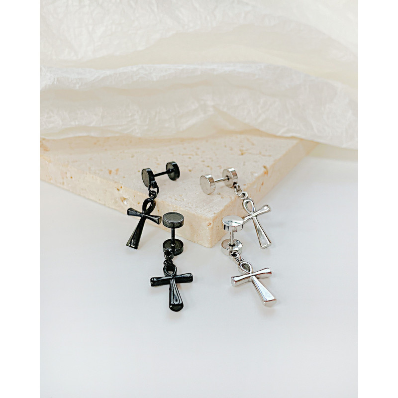 Titanium Steel Cross Simple Stainless Steel Earrings for Men Women