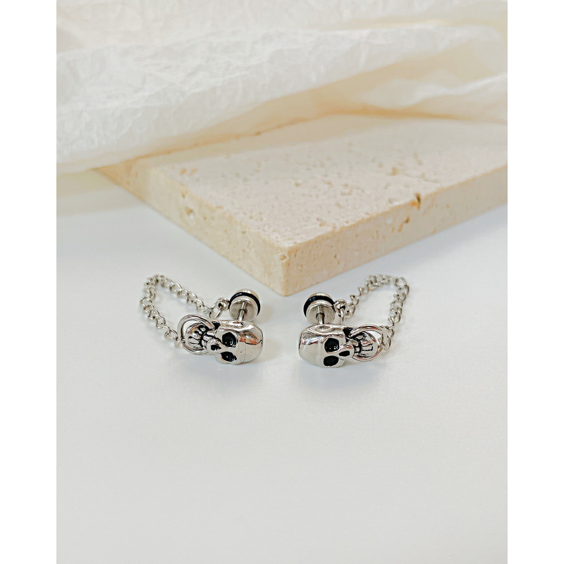 Stainless Steel Skull Earrings Fashion Personality Punk Chain Earrings for Men