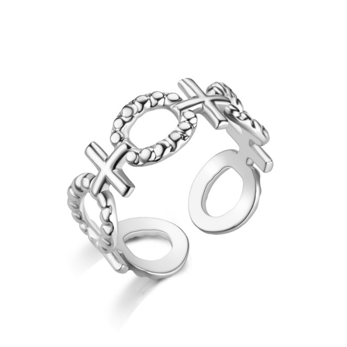 Open Cross Titanium Steel Ring Men's Fashion Retro Stainless Steel Ring